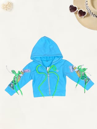 Girl's Imported Hoodie [GT-477] [1 -11Years]-9M-12M (Size - 16) / Firozi Blue / Looper