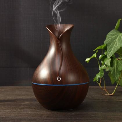 WUGO::Pot Shape with LED Lights Wooden Aroma Diffuser Humidifier Cool Mist Air Diffuser Purifier Humidifier, Dual Spray Modes, Stress Relief, Relaxation & Sleep Support, Diffuser for Home, Office, Yoga, and Relaxation (Brown)