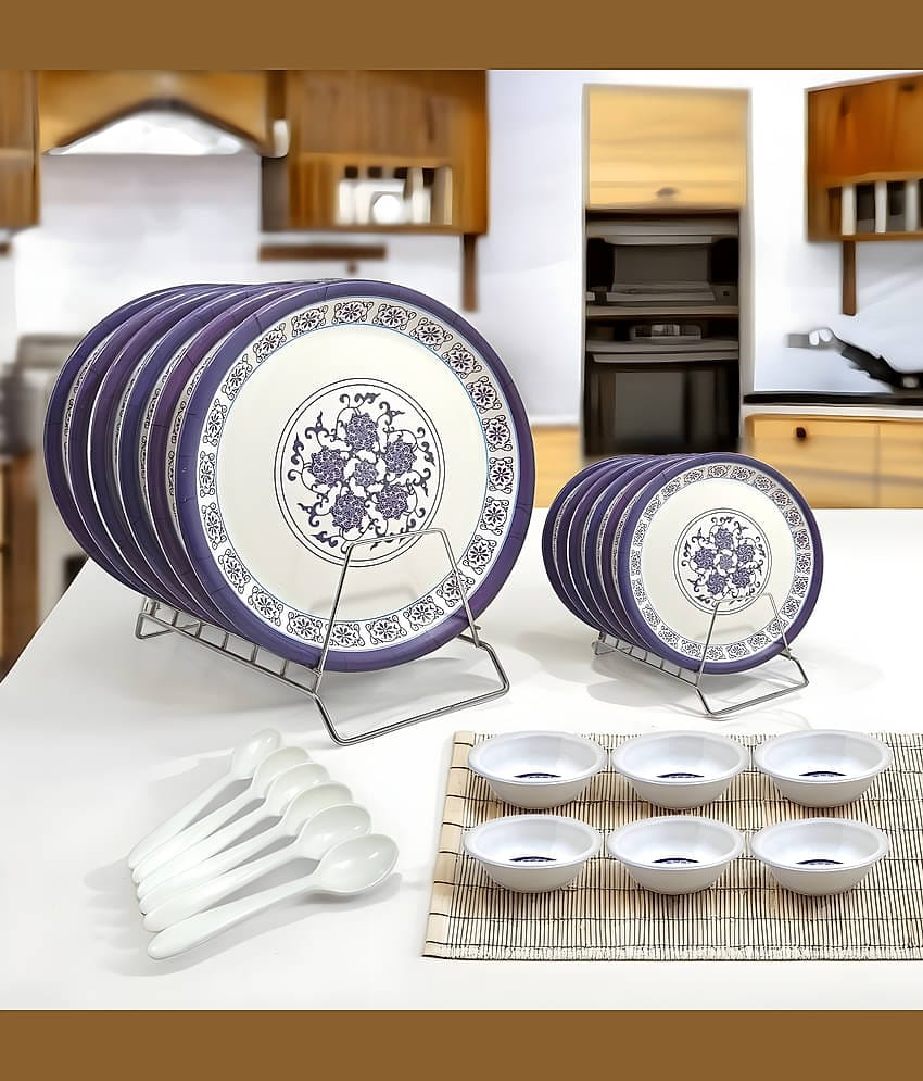 kitchrox Perfect for Dinning Printed Melamine Dinner Set ( Pack of 24 ) Multicolor