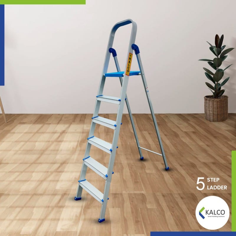 5 Step Aluminium Ladder, Foldable and Flat Steps, Top handle and Top Plastic Plate (Model: K-7026 in Lite)