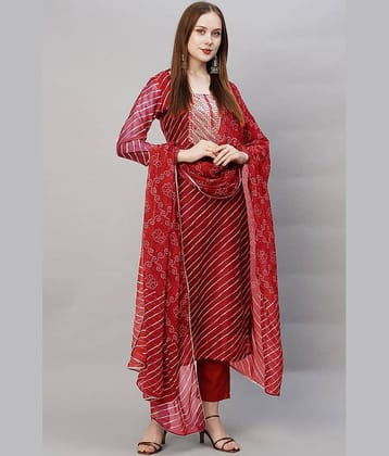 Royal Export Pack of 1 Rayon Printed Straight Women's Kurti with Dupatta - ( Red )