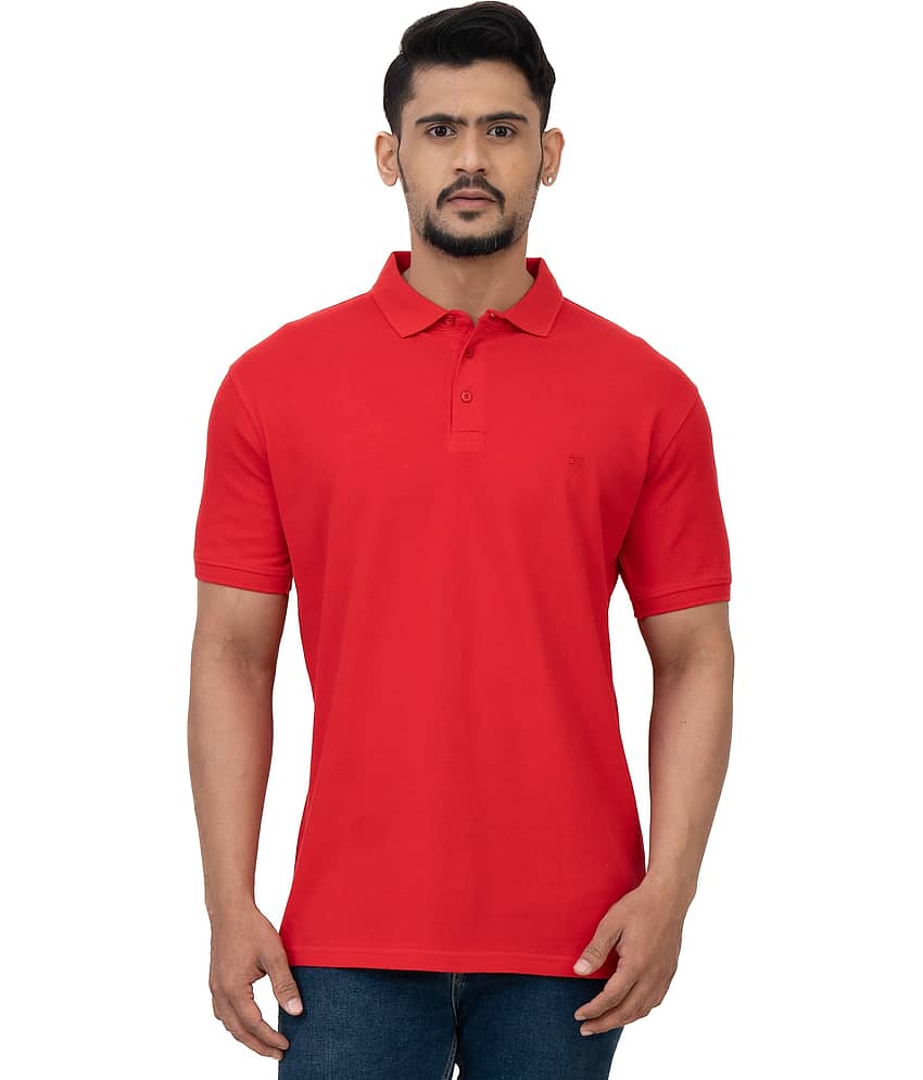 Cotstyle Pack of 1 Cotton Blend Regular Fit Solid Half Sleeves Men's Polo T Shirt ( Red )