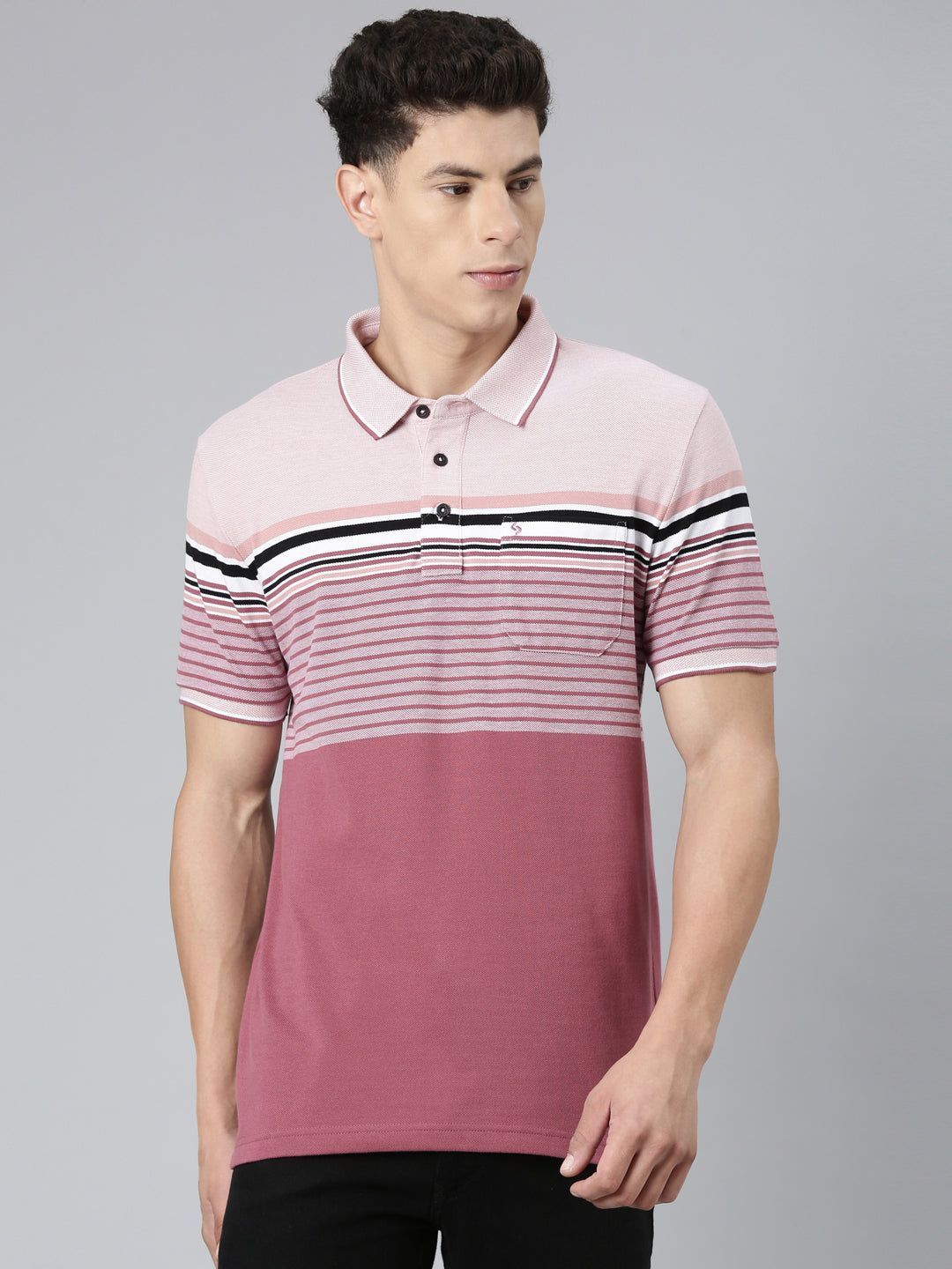 Classic Polo Mens Striped Dark Pink Polo Neck Slim Fit T-Shirt | VTA - 269 B SF P