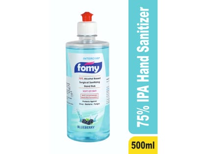 Intercorp Fomy 75% Isopropyl Alcohol-based Hand Rub Sanitizer and Disinfectant - 500ml (Blueberry) Intercorp Fomy 75% Isopropyl Alcohol-based Hand Rub Sanitizer and Disinfectant - 500ml (Blueberry)