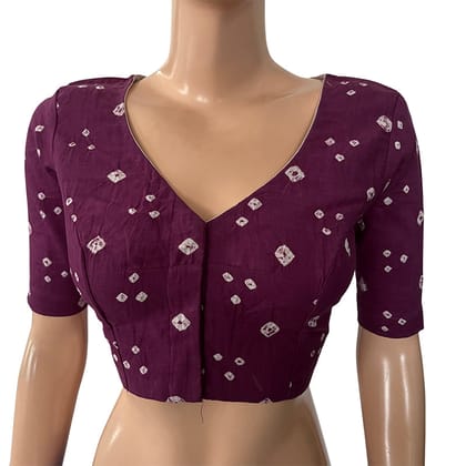 Bandhani  Cotton  V neck Blouse with Lining,  Purple,  BP1185-S