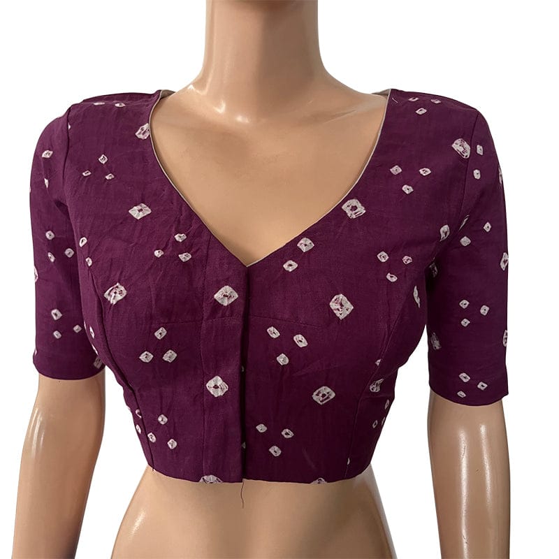 Bandhani  Cotton  V neck Blouse with Lining,  Purple,  BP1185-S