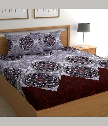 CG HOMES Microfibre Abstract Fitted Fitted bedsheet with 2 Pillow Covers ( Double Bed ) - Gray