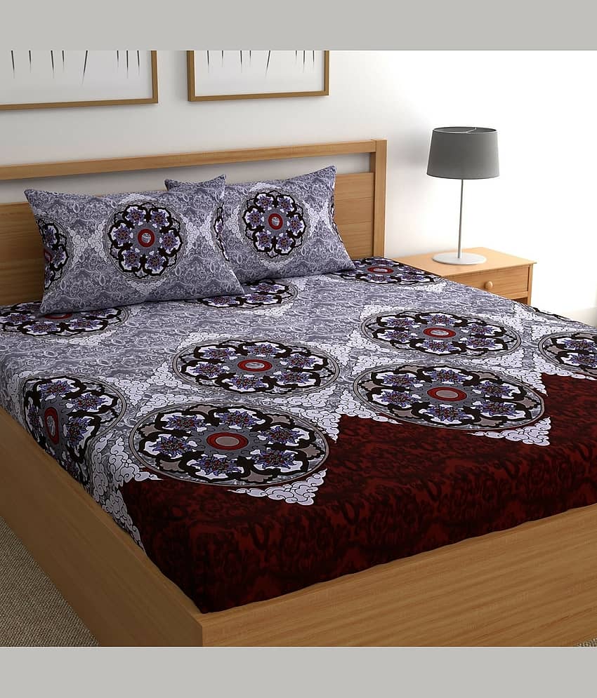 CG HOMES Microfibre Abstract Fitted Fitted bedsheet with 2 Pillow Covers ( Double Bed ) - Gray