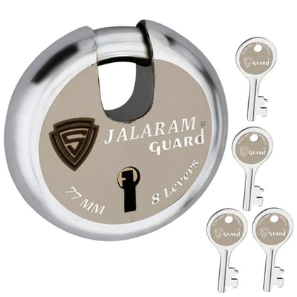 S-GUARD Jalaram Iron-Steel 77MM,8 Levers -4 Keys-Shutter lock for Shop,Godown,Store Gate-Door Lock (Laser Print)