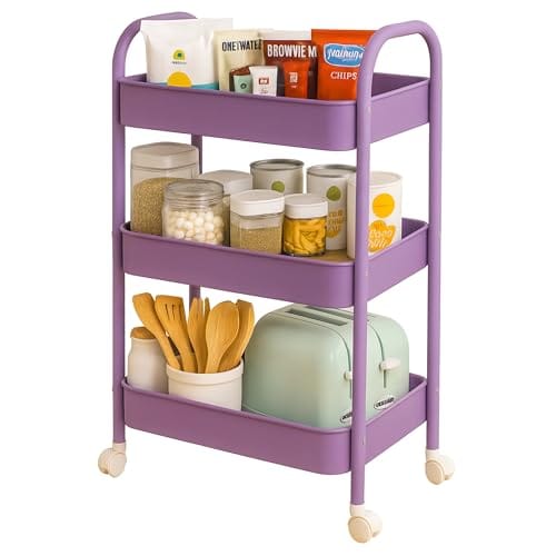 JIALTO Multipurpose Rack for Kitchen Storage, 3-Tier Steel Organizer Trolley with 4 Lockable Wheels
