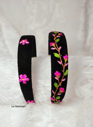 Le Mom'zart Hand Embroidered Floral Hairband (1 Unit) | Velvet Base, Artisanal | Party & Casual