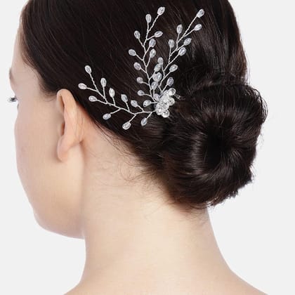 Silver-Plated Beaded Bridal Tiara Comb Pin