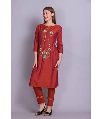 ELTHIA - Orange Silk Women's Straight Kurti ( Pack of 1 )