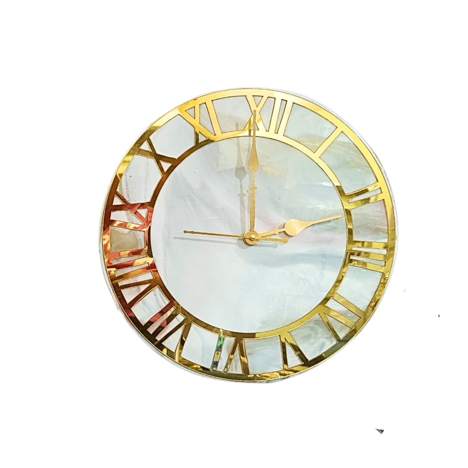 ART2ARTIST Hand Made Resin Wall Clock on MDF Base, Abstract Resin Clock, Living Room Clock,Wall Clock for Home Decor, Epoxy Art, Colorful Wall Art (12 Inches) (White-Golden)