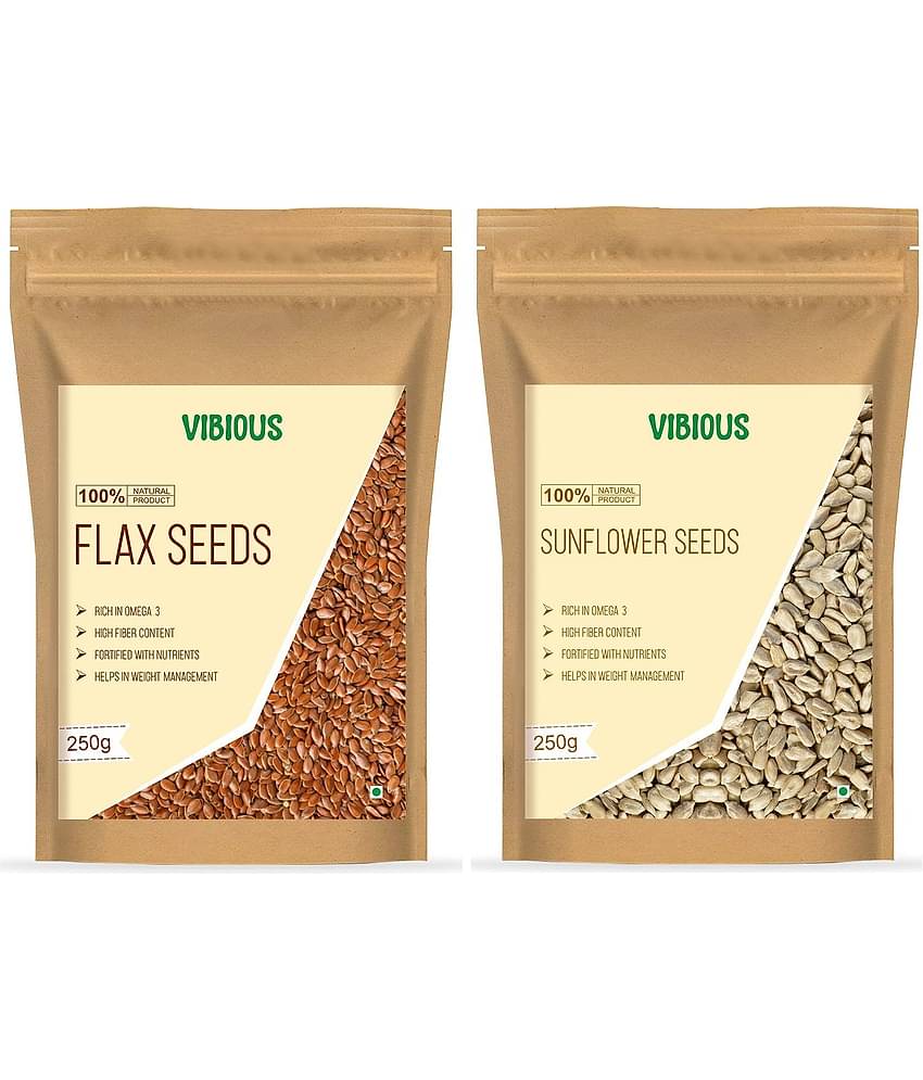 VIBIOUS Combo Pack of Premium Quality Raw Seeds, Flax Seed & Sunflower Seed 500g (250gX2)