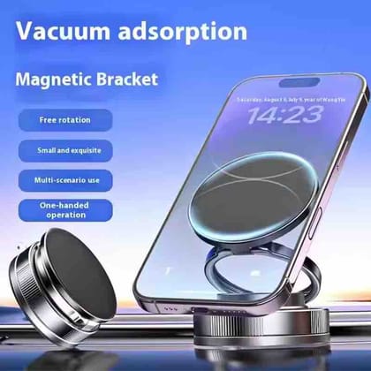 Magnetic Car Mobile Holder For Dashboard Vacuum Suction Phone Holder Mount Hand Free Magnetic Cell Phone Stand With Strong Grip Shockproof Suction Cup Mount For Car Gym Office Table - Black