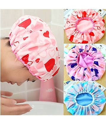 Colorful Waterproof Elastic Eva Free-Size Bathroom Shower Caps Daily Use Plastic Shower Cap for Girl's and Women's (Multi-color) (Pack Of 3)