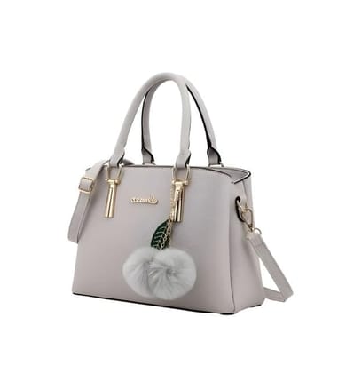 DARSHANS Women's PU Leather Solid Shoulder Zipper Handbag Grey PID65116