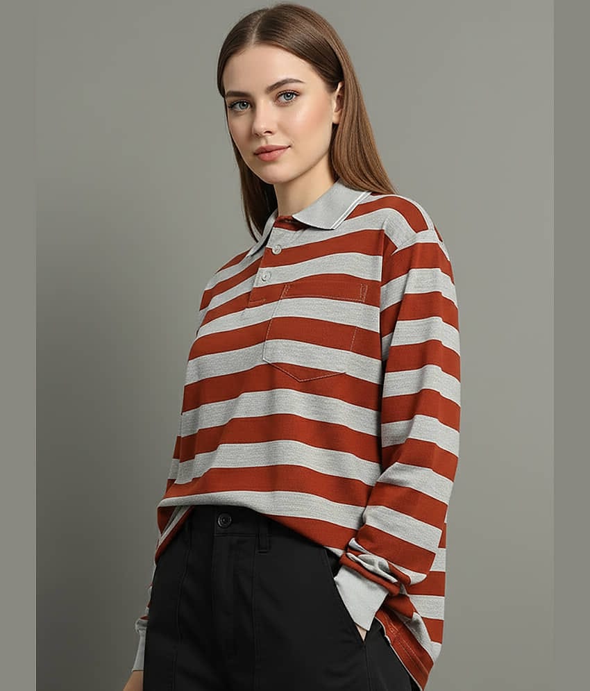 GET GOLF Women Cotton Blend Oversized Fit Polo Collar T-Shirt ( Brown )