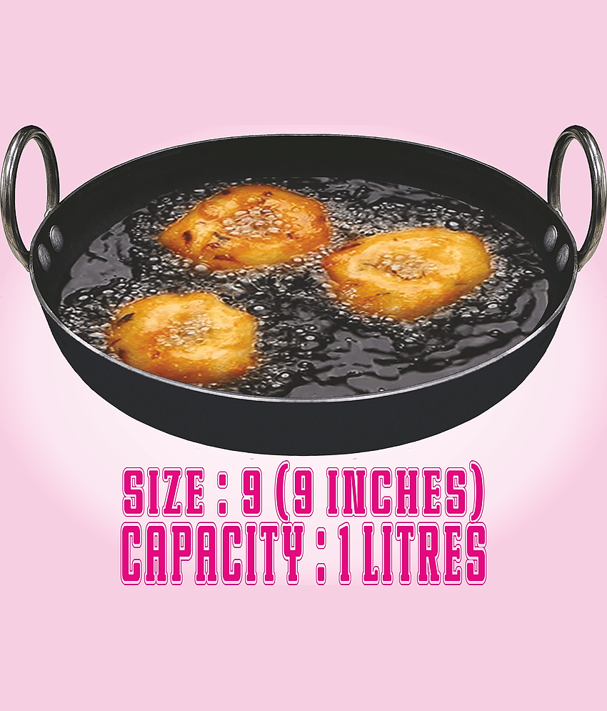 Veer Kadai Non coated Iron Shallow Kadhai Heavy Bottom Stainless Steel Handle 2 mm Thickness 36 cm Diameter ( 4 L )