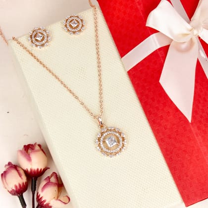 Scarlet Glow Embrace Rose Gold-Plated Pendant Set - SIA446805_B