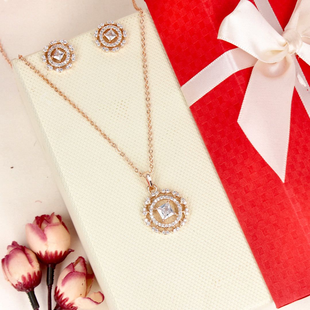 Scarlet Glow Embrace Rose Gold-Plated Pendant Set - SIA446805_B