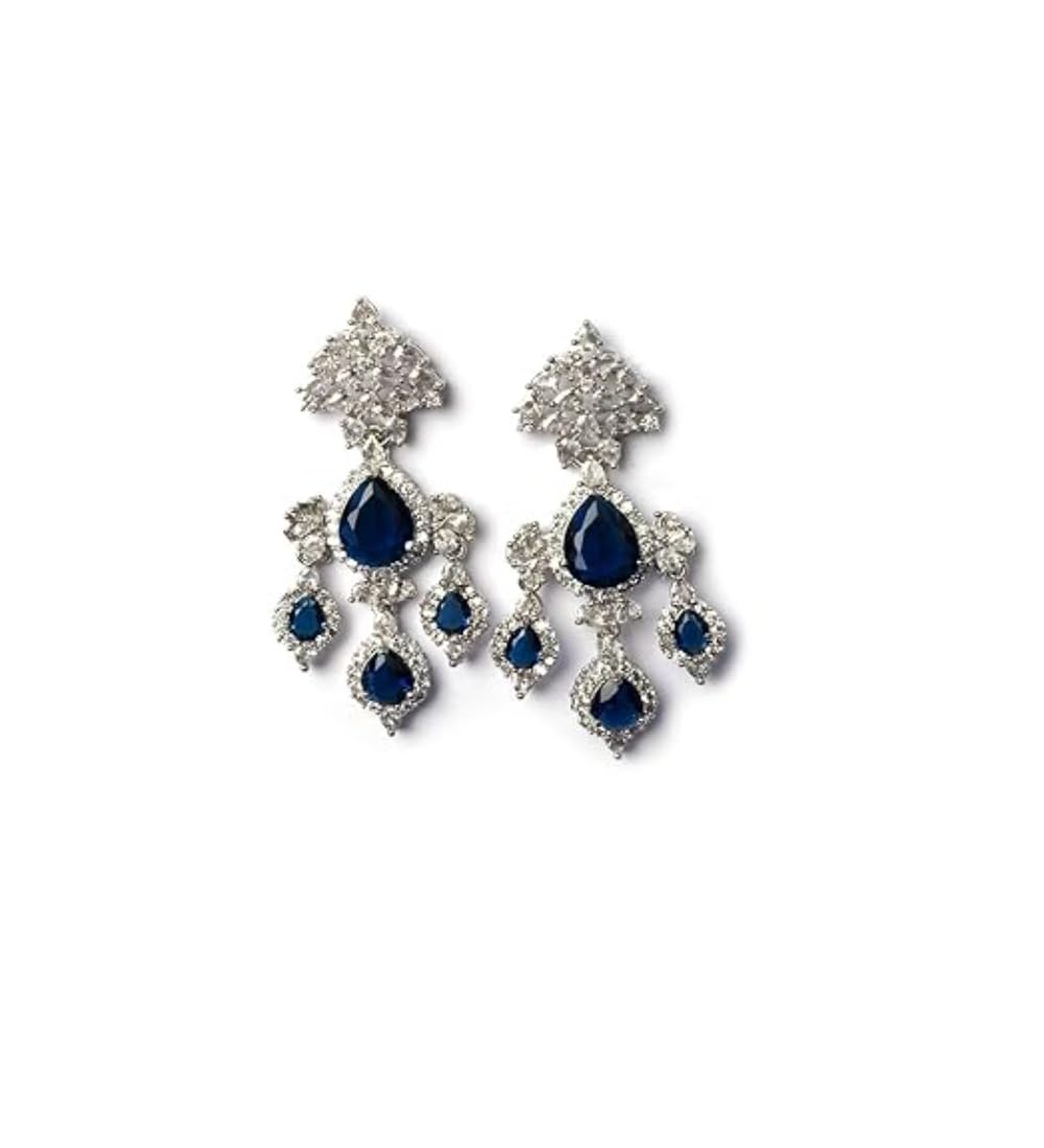 Generic Women's Brass Silver Plated Drop Earrings (Blue)-PID66274