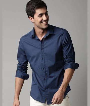 Eviqe Cotton Blend Regular Fit Solids Full Sleeves Men's Casual Shirt - Navy ( Pack of 1 )