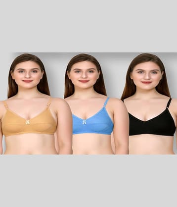 Kiran Enterprises Pack of 3 Cotton Blend Non Padded Women's Everyday Bra ( Multicolor )