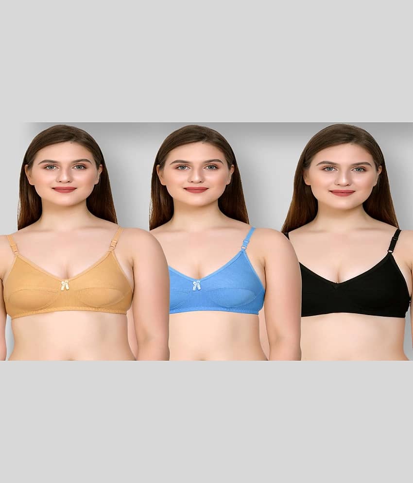 Kiran Enterprises Pack of 3 Cotton Blend Non Padded Women's Everyday Bra ( Multicolor )