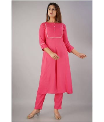 SVARCHI - Pink Straight Rayon Women's Stitched Salwar Suit ( Pack of 1 )