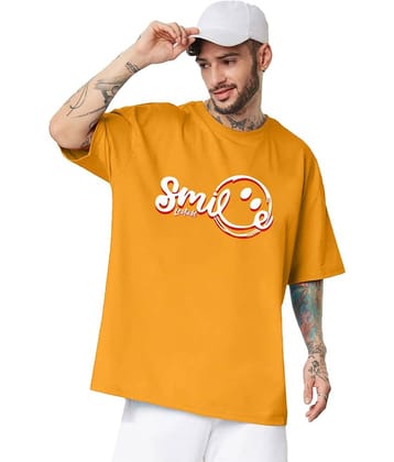 Trond Cotton Blend Oversized Fit Printed Half Sleeves Men's T-Shirt - Mustard ( Pack of 1 )