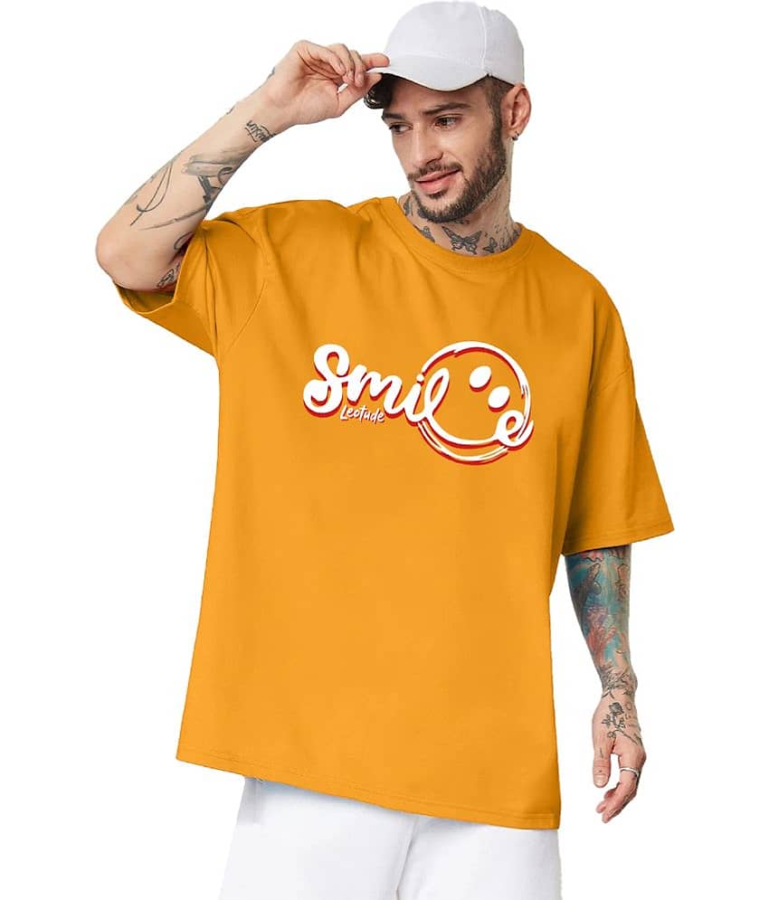 Trond Cotton Blend Oversized Fit Printed Half Sleeves Men's T-Shirt - Mustard ( Pack of 1 )