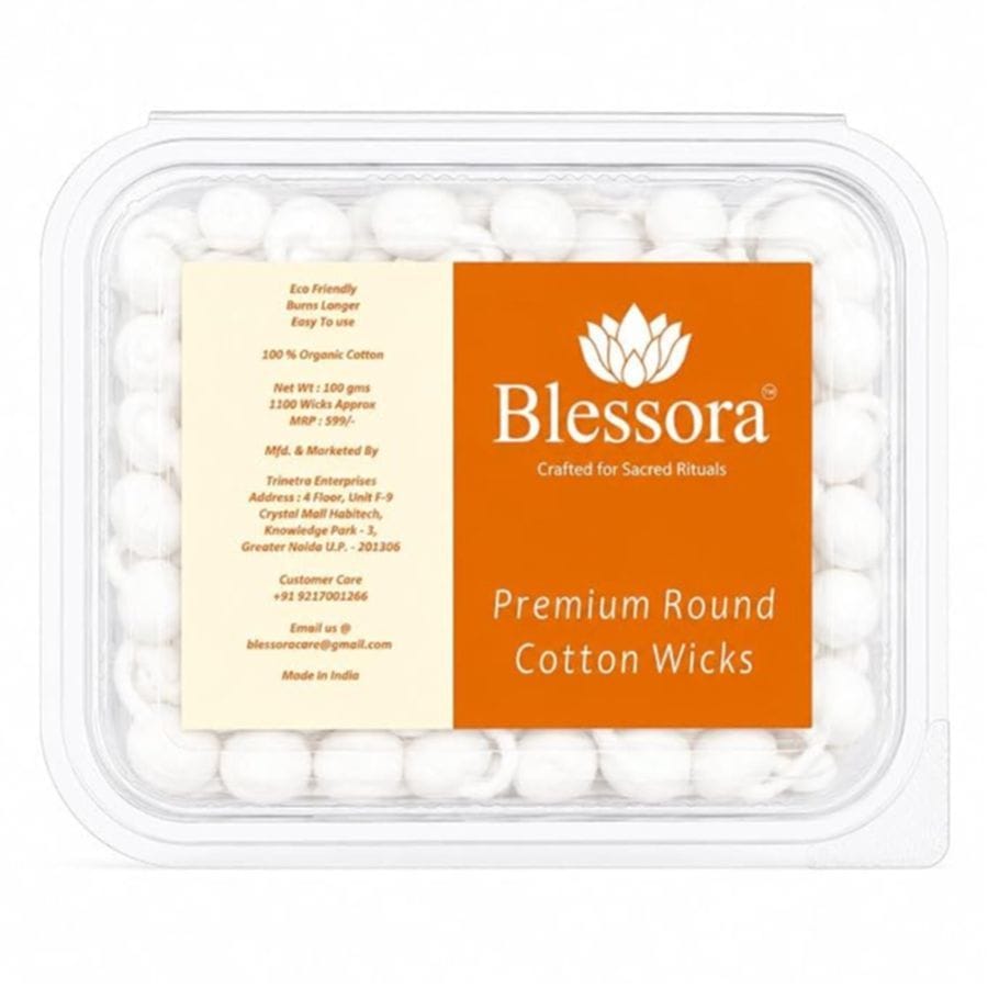 Round Cotton Wicks Diya Batti - White Phool Rui for Pooja | Long Lasting Aarti Use | Temple Daily Worship (Pack of 1100 Pcs)