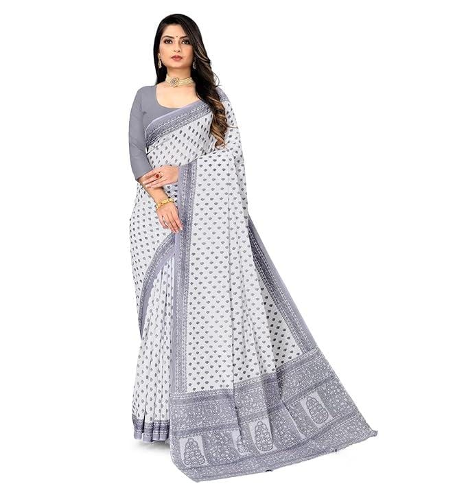 Cotton Printed Mulmul Saree for Women without Blouse Piece