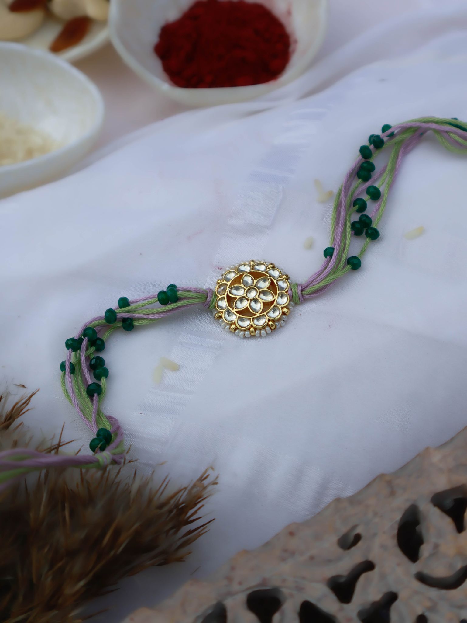 Raghu Mint Floral Rakhi-Mint Green