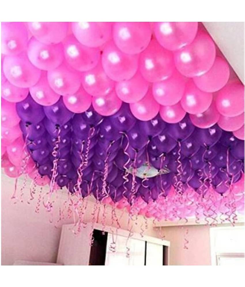 KR Solid Solid Balloons (50 Purple,50 Pink) for Birthday, Anniversary , Festival, Wedding, Engagements Celebration and Party Balloon??(Purple, Pink, Pack of 100) Balloon Balloon  (Pink, Purple, Pack of 100)