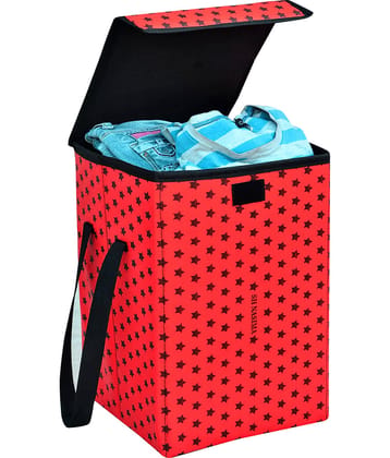 45 L-Pink Nylon Foldable Storage Box/Laundry Bag for Clothes|Toy Storage Box with Lid & Handle, Toys Organiser with Side Handles