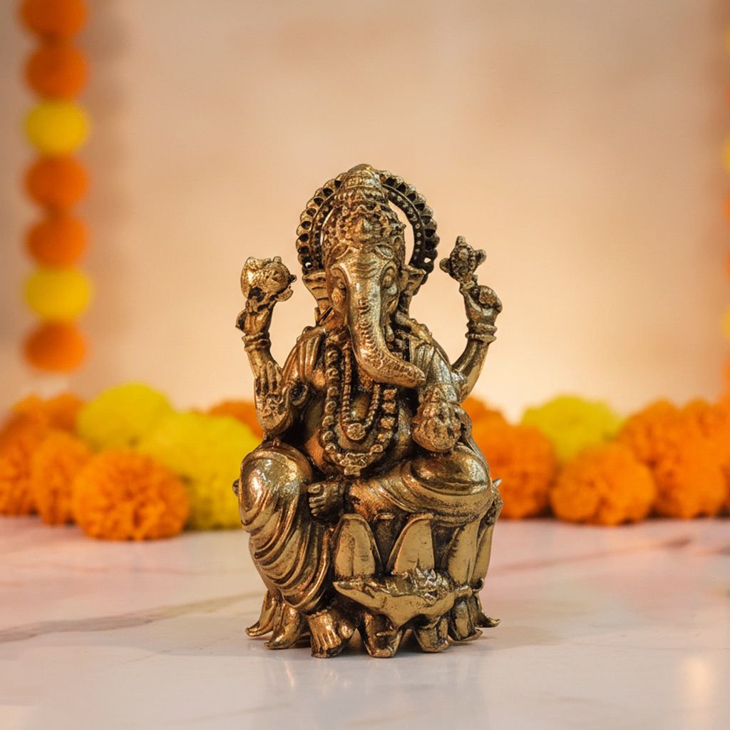Brass Ganesh Ji Idol � Handmade Lord Ganesha Brass Murti, Height : 3 Inch (BSMAS1822 G)