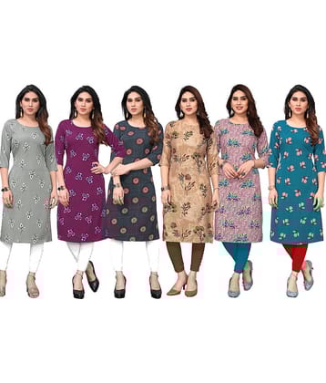 KETAKI FASHION Crepe Printed Straight Women's Kurti - Multicolor9 ( Pack of 6 )