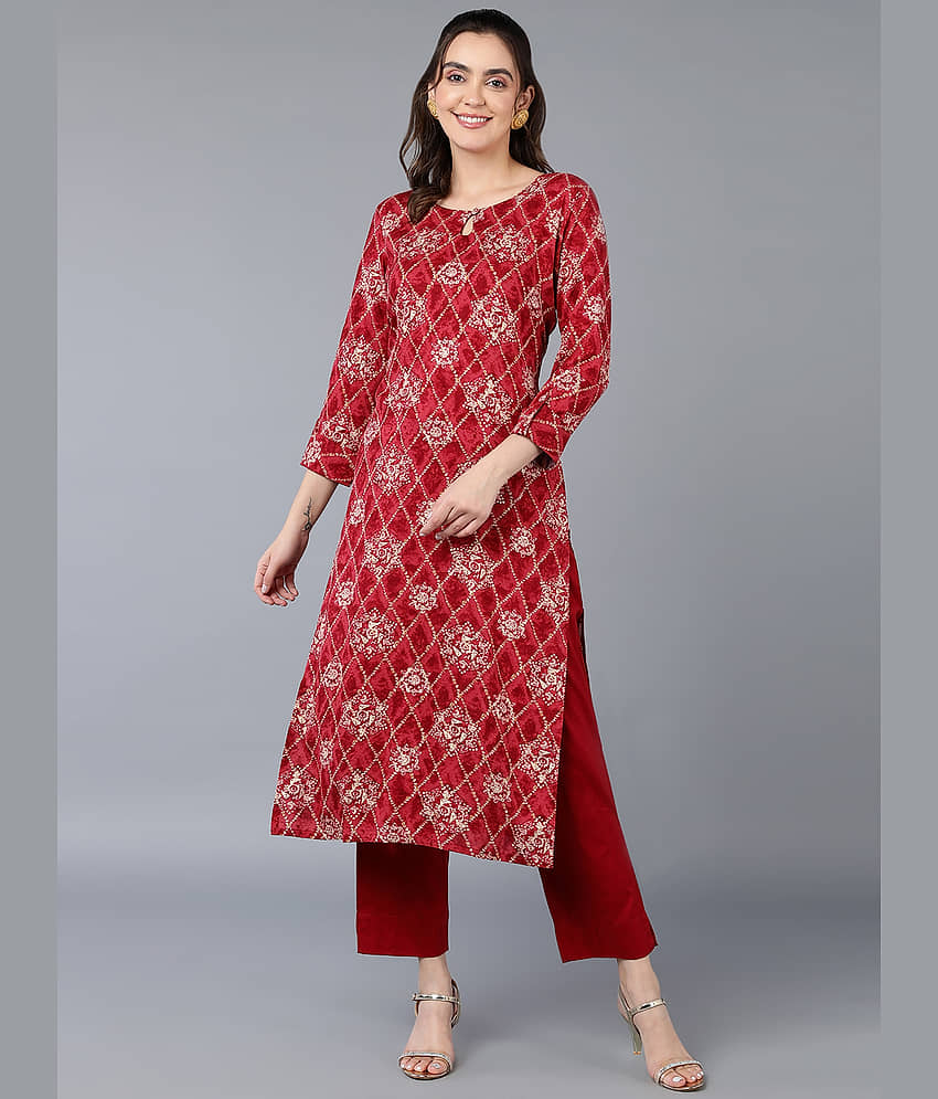 Vaamsi Viscose Printed Straight Women's Kurti - Maroon ( Pack of 1 )