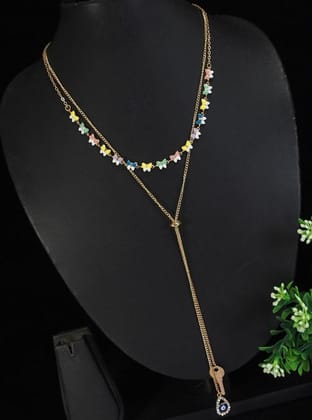 Gold Plated Multi Layered Evil & Key  Adjustable Chain Necklace - MLNK 4806