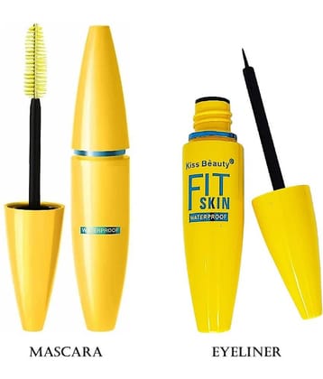 Kiss Beauty Waterproof Liquid Eyeliner & Mascara Black Pack of 2