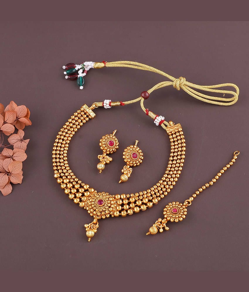 ROFARWORD Gold Brass Necklace Set ( Pack of 1 )