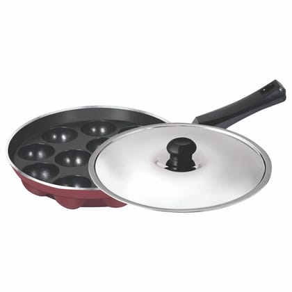 BALTRA Appam Patra Maker 12 Cavity Non-Stick Stainless Steel Lid (BTN-239) | Maroon, Durable and Efficient, Ideal for Making Perfect Appams and Paniyarams