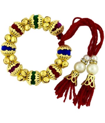 The Jewelbox Handcrafted Red Thread Gold Plated Pearl Cz Free Size Bracelet Bangle For Kids Girls Women