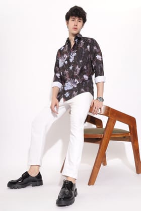 Men's Leaf Flower Digital Print Shirt | Rick Rogue-Brown / XXL/44