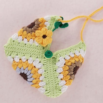 Sakha Crochet Sunflower Motif Bag Yellow Brown Green White
