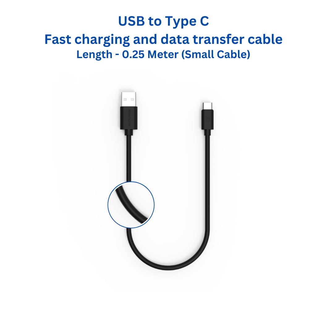 Twance T23B  PVC - Type C to USB Charging & data transfer Cable, 0.25 M, Black