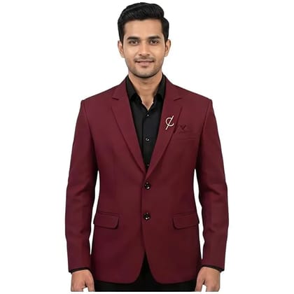 Men's Slim Fit Blazer, Maroon, Polyester and Viscose, Notch Lapel, Two-Button, Formal